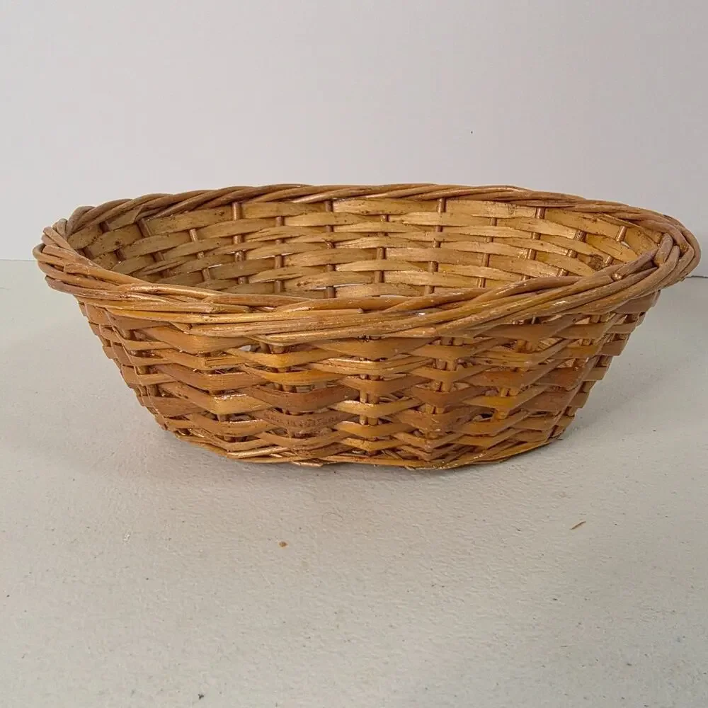 Woven Oval Basket Shallow Rustic Farmhouse Bowl Decorative Storage Natural